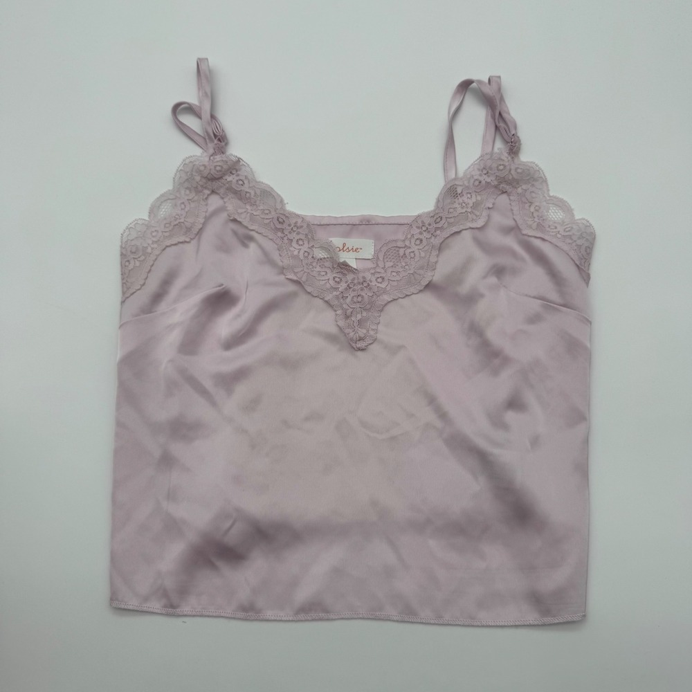 Colsie Lavender Light Pink Sexy Silky Satin Lace Trim Camisole Top XS